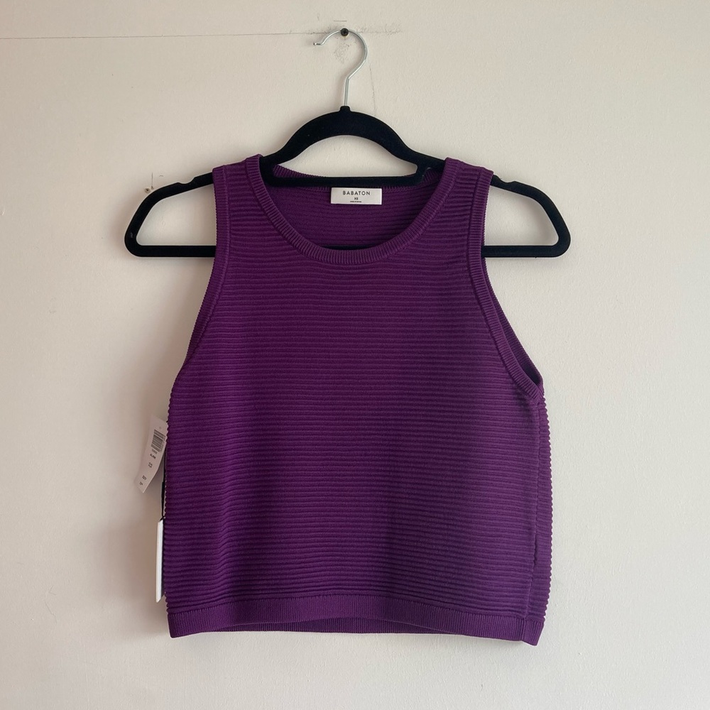 Babaton Alrik Knit Top - acai purple cropped tank XS NWT